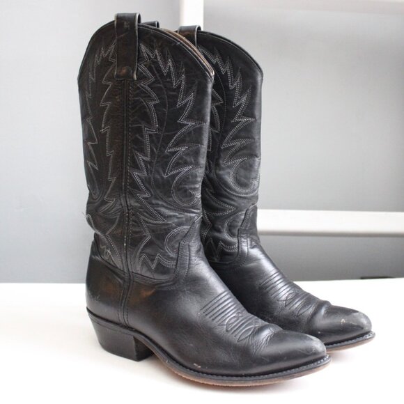 Heritage West VTG Black Western Cowboy Embroidered Leather Boots 5130 Size 8.5 - Picture 1 of 9